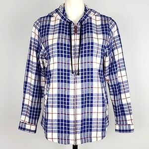 L.L. Bean Women's Relaxed Fit Light Flannel Plaid Cotton Hood Zip Up Jacket Sz S